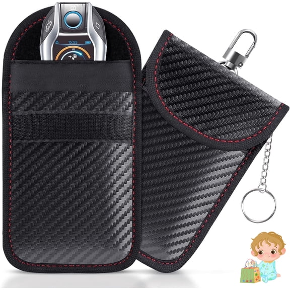 2 Pack Faraday Pouches for Car Keys, RFID Signal Blocking Key Fob Protector, Carbon Fiber Anti-Theft Key Holder with Double-Layer Shielding