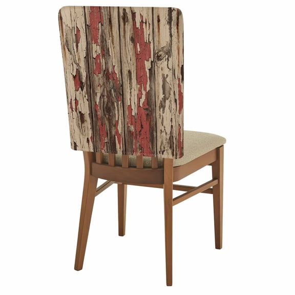 2 Pack Farmhouse Chair Back Covers Country Rustic Shabby Chic Retro Wooden Texture Stretchable Removable Chair Slipcovers Washable Seat Covers for Dining Room Kitchen Restaurant 19 x 18 Inch