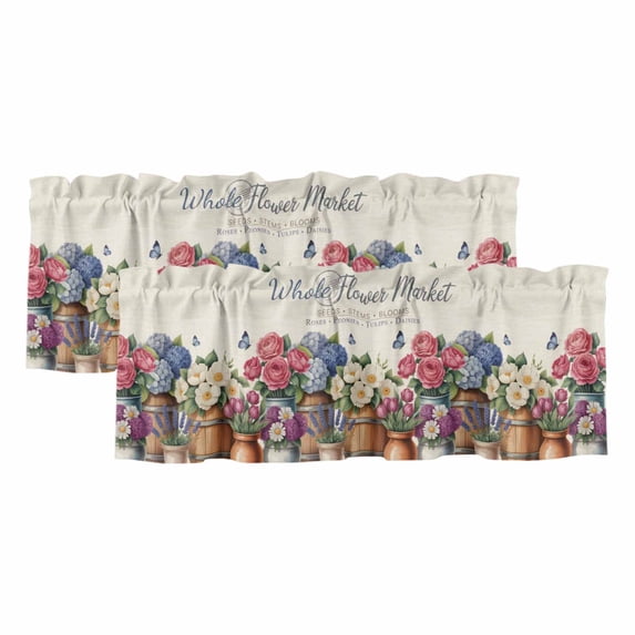 2 Pack Farmhouse Floral Valances for Windows Bedroom Living Room Window Treatments, Vintage Spring Flowers Botanical Rod Pocket Valance Drapes Short Kitchen Curtains Over Sink 42"x18"