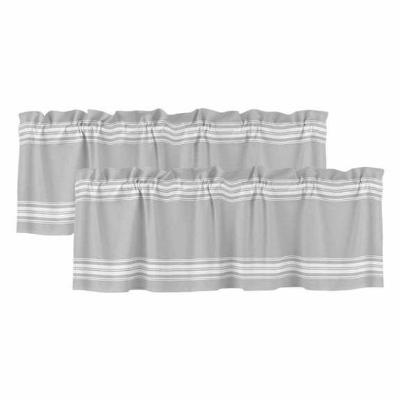 2 Pack Farmhouse Gray Valance for Window White Stripe Kitchen Valance Rod Pocket Short Curtain Topper Decorative Window Treatment for Living Room Bedroom 42"x18"