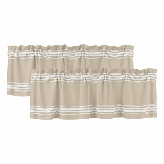2 Pack Farmhouse Khaki Valance for Window White Stripe Kitchen Valance Rod Pocket Short Curtain Topper Decorative Window Treatment for Living Room Bedroom 42"x12"