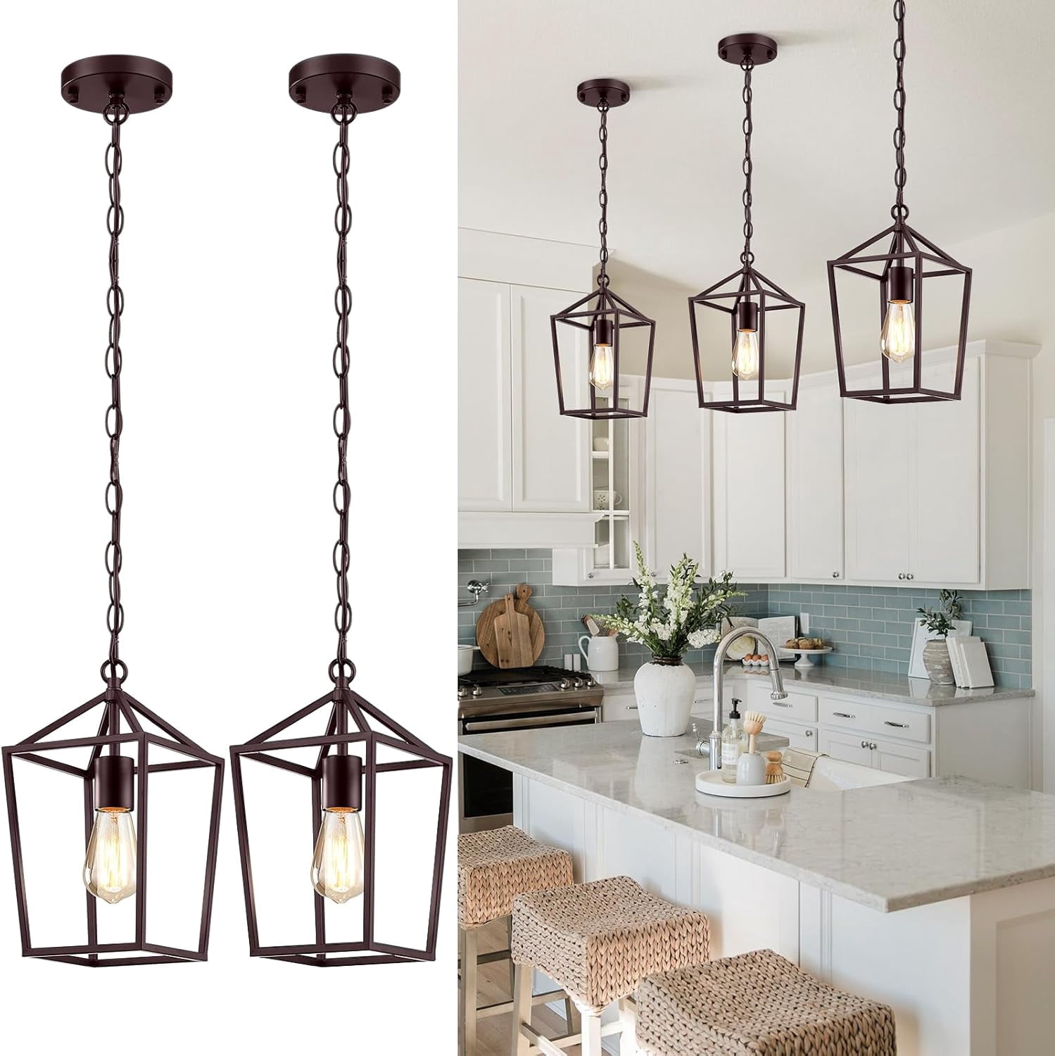 2-Pack Farmhouse Pendant Lights Kitchen Island, Pendant Light Fixtures Hanging Lamp for Kitchen ...
