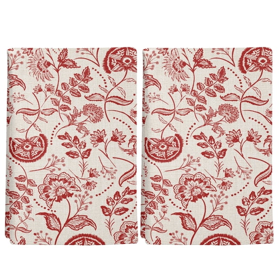2 Pack Farmhouse Red Floral Kitchen Towels Linen Boho Flower Rustic Country Decorative Dish Towel Sets Absorbent Quick Dry Hand Cloths Tea Towels for Cooking Baking Farmhouse Gifts 18x28in