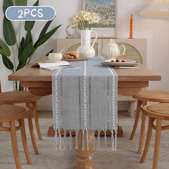 2-Pack Farmhouse Table Runner, 13 x 71 Inch Woven Table Runners with Tassels, Decorative Dining Table Runner for Kitchen, Dining Room, Coffee Table and Party Decor