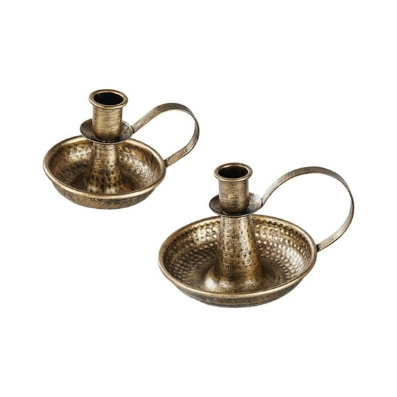 2 Pack Farmhouses Antique Iron Taper Candle Holders with Handle Centerpieces Candlesticks For Fireplaces Mantels Decors