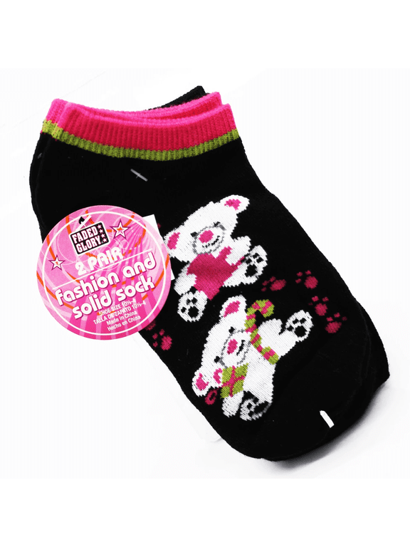 2 Pack Fashion Ankle Socks, Cozy Socks with Teddy Bear, Candy, Heart Embroidery, Cute, Comfortable, Perfect for Tennis Shoes, Flats, Travel and Everyday Wear, Black