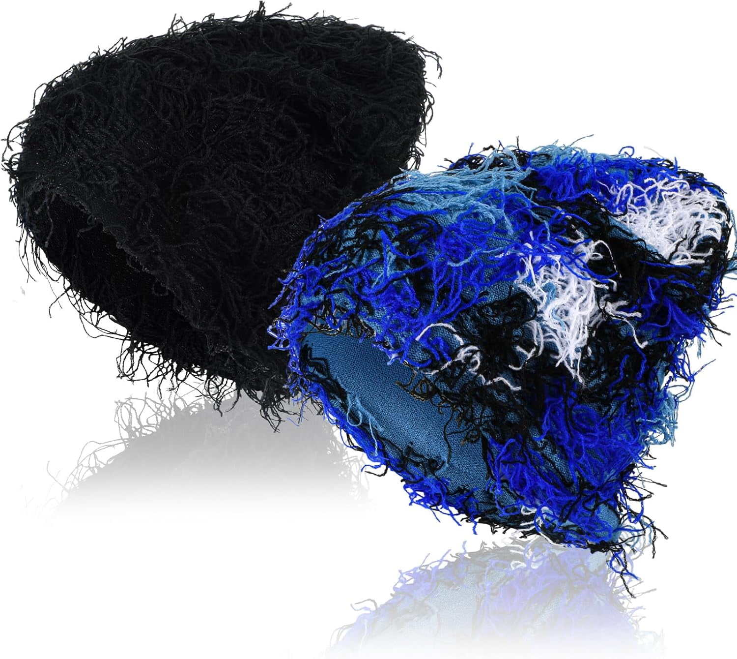 2 Pack Fashion Distressed Knitted Beanie Fuzzy Winter Cap 