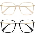 thumbnail image 1 of 2 Pack Fashion Square Blue Light Glasses for Women Men, Oversized Computer Eyewear, 1 of 6