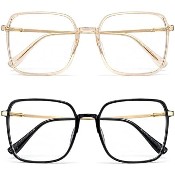 2 Pack Fashion Square Blue Light Glasses for Women Men, Oversized Computer Eyewear