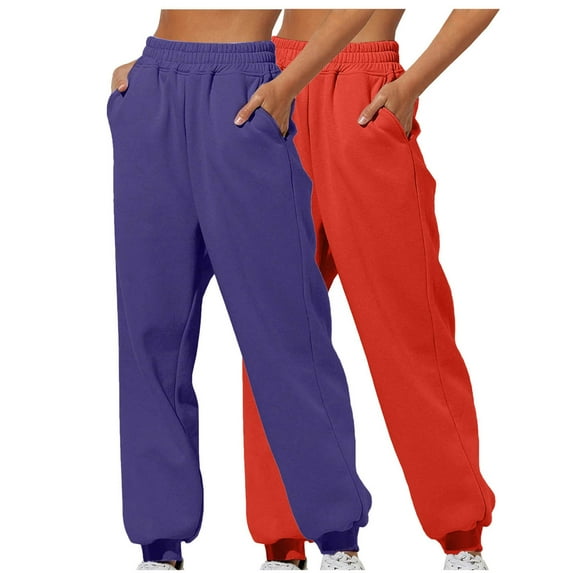 2 Pack Fashion Sweatpants For Women Casual Loose Solid Color Home Purple Traning Track Pants Joggers For Workout S-2XL