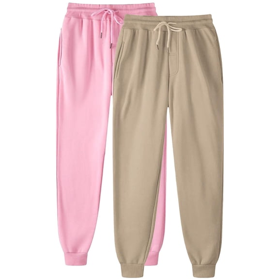 2 Pack Fashion Sweatpants For Women Casual Solid Color For Sports And Can Worn Outside Binding Leg Beige Jogger Sweatpants (S)