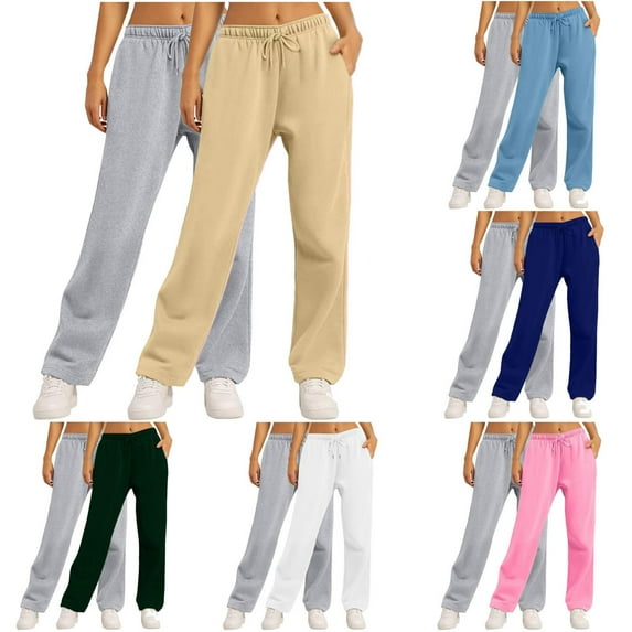 2 Pack Fashion Sweatpants For Women Casual Solid Color Loose Sports Running Khaki Traning Track Pants Joggers For Workout (L)