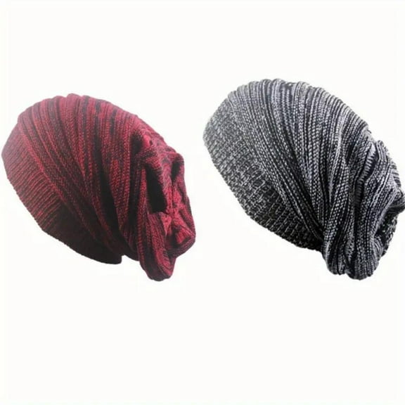 2 Pack Fashion Winter Slouchy Beanie Hat for Women & Men, Knit Soft Cozy Oversized Warm Hats