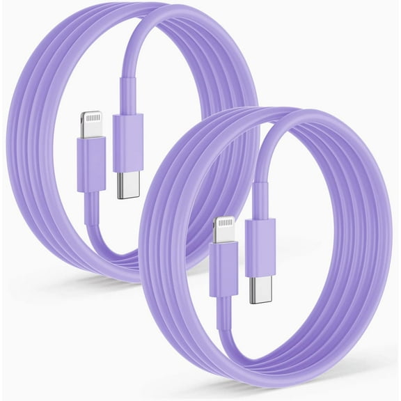 2 Pack Fast Charger Cable, 6ft USB-C to Lightning Cable, MFi Certified, Purple, for iPhone14/13/12/11 Pro Max/Mini/XR/XS, etc.