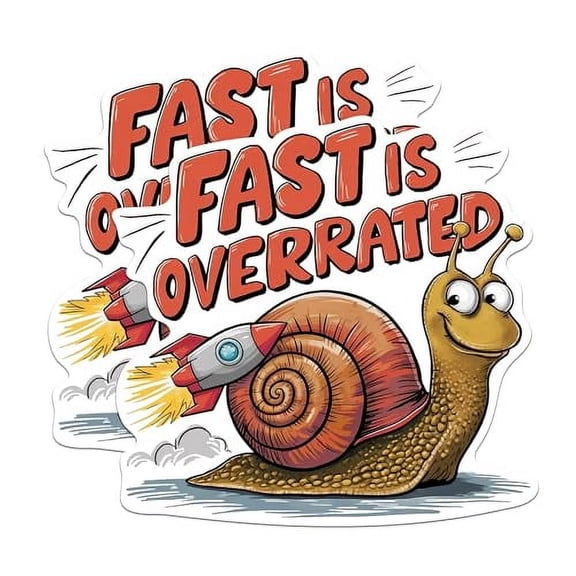 (2 Pack) Fast is Overrated Stickers - Funny Punny Snail with Rocket - 5 Inches On Longest Side - Premium Vinyl Decal - Sticks to Any Smooth Flat Surface - Made in USA - BMCS2046