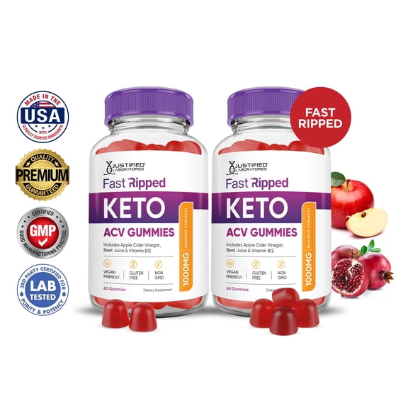 (2 Pack) Fast Ripped Keto ACV Gummies 1000MG Dietary Supplement 120 Gummys