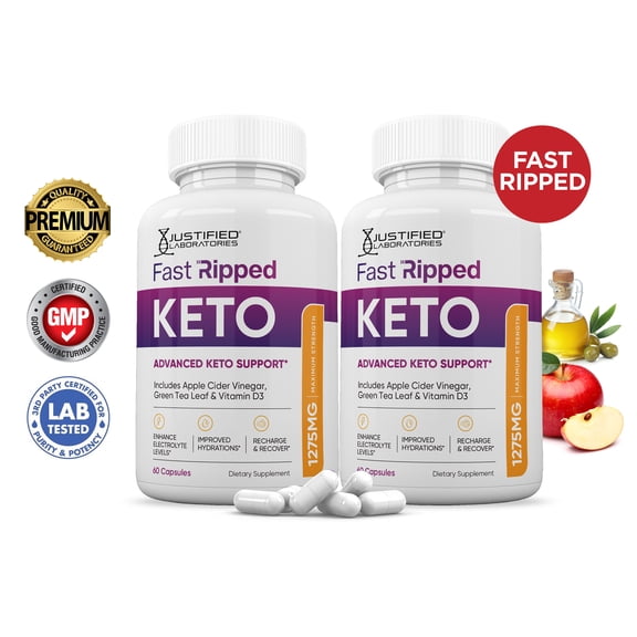 (2 Pack) Fast Ripped Keto ACV Pills 1275mg Alternative to Gummies Dietary Supplement 120 Capsules