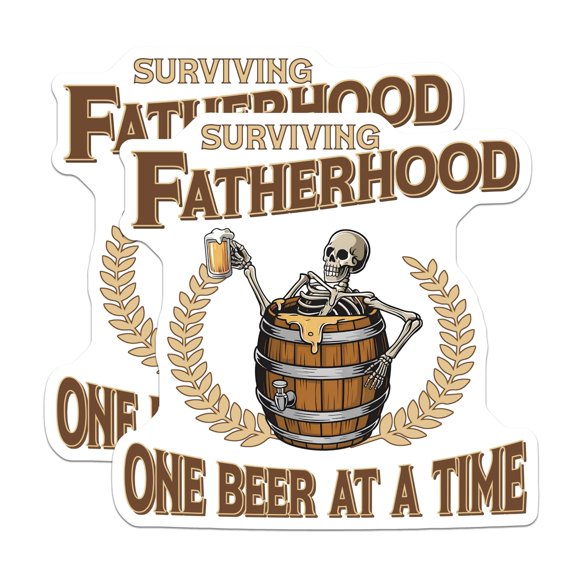 (2 Pack) Fatherhood Magnets - Skeleton Beer - Dad One Beer At A Time - 5" On Longest Side - Premium Magnet - for Cars, Refrigerators, Toolboxes, Lockers - Made in USA - MAG17783