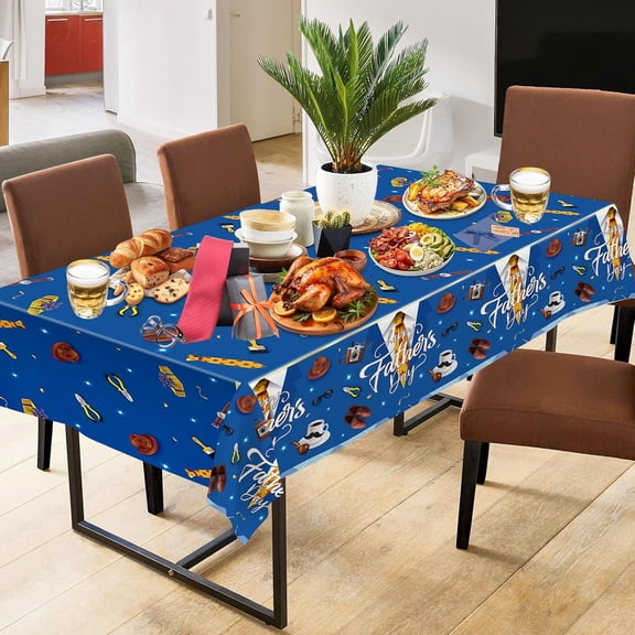 2 Pack Fathers Day Tablecloth - Happy Father's Day Table Cloth, Plastic Disposable Rectangle Blue Father Day Table Cover for Fathers Day Decorations Party Decor Supplies Favors,108 x 54 Inch