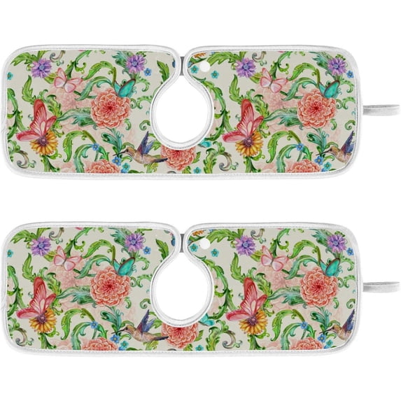 2 Pack Faucet Mat Splash Guard for Kitchen Sink,Beautiful Tropical Flora Birds Butterfly 30"x5" Super Absorbent Microfiber Sink Protector Mat, Kitchen Sink Mat Kitchen Sink Accessories