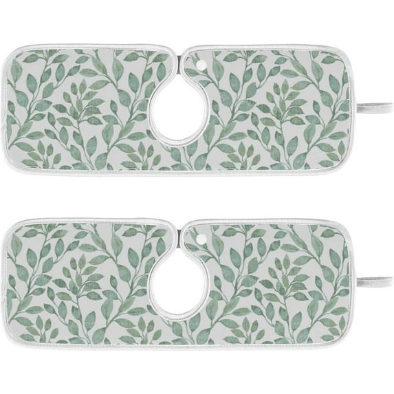 2 Pack Faucet Mat Splash Guard for Kitchen Sink,Blue Pastel Green Spring Leaves 30x5 Inch Super Absorbent Microfiber Sink Protector Mat, Kitchen Sink Mat Machine Washable Kitchen Sink Accessories