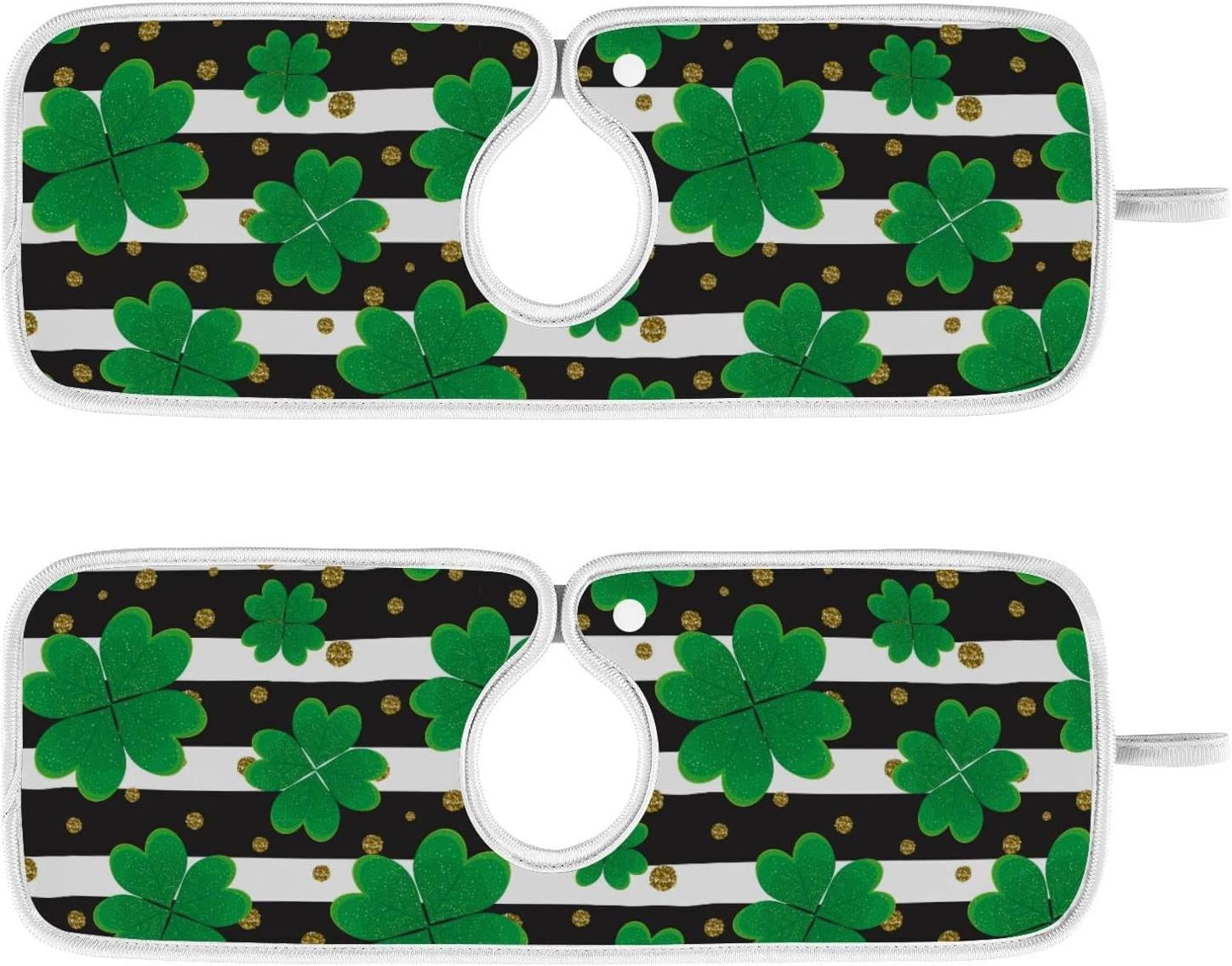 2 Pack Faucet Mat Splash Guard for Kitchen Sink,Green Clover Leaves