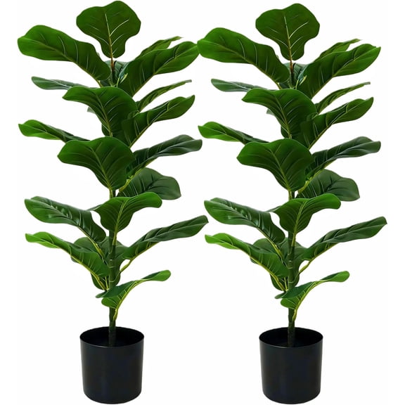 2 Pack Faux Fiddle Leaf Fig Tree - 40" Fake Tree with Black Planter & Artificial Turf, Floor Plants for Home or Office Decor, Artificial Plants Indoor Housewarming Gift