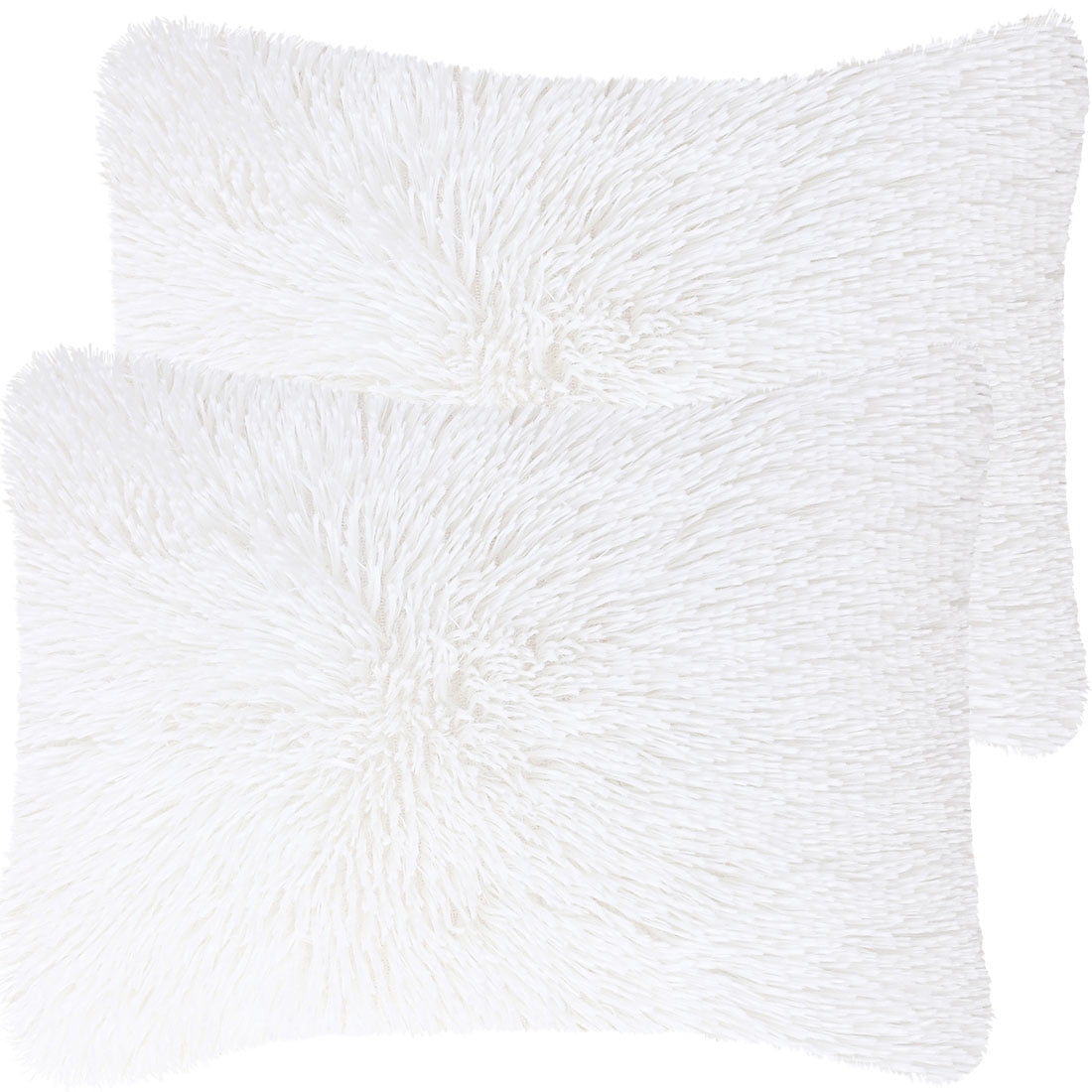 2 Pack Faux Fur Shaggy Decorative Throw Pillow Covers Snow White