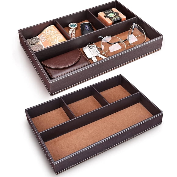 Men's Leather Watch Box Valet Tray, Bedside Organizer With Charging Station, Grey, 13.75 In. X 10 In. X 4.4 In. WK0079 - The Home Depot