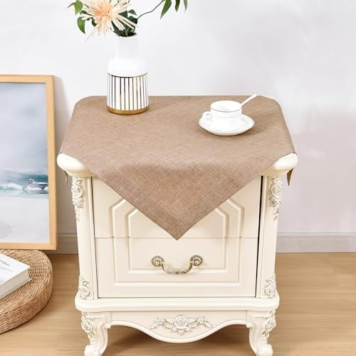 2 Pack Faux Linen Small Square Tablecloth Heavy Duty Fabric Nightstand Table Cloths 24 x 24 Inch Flaxen Farmhouse Rustic End Table Cover for Dining Bedroom Tabletop Decoration
