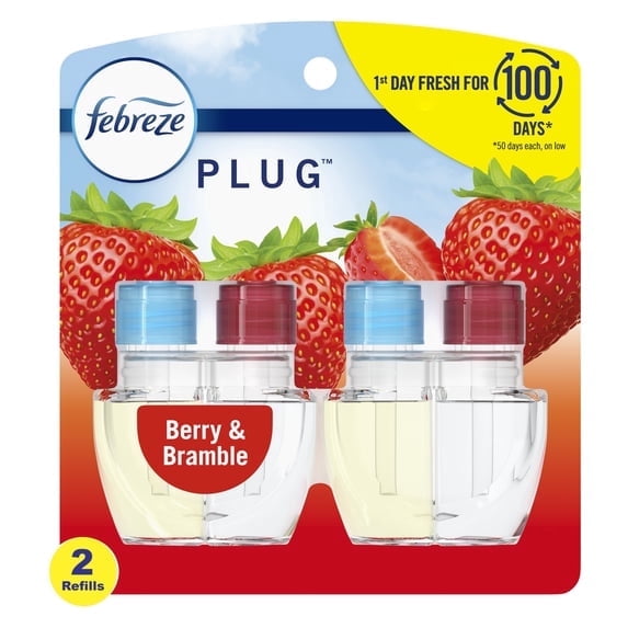 2 Pack - Febreze Plug In Air Freshener, Odor-Fighting Scented Oil Refill, Berry & Bramble, 2 Refills