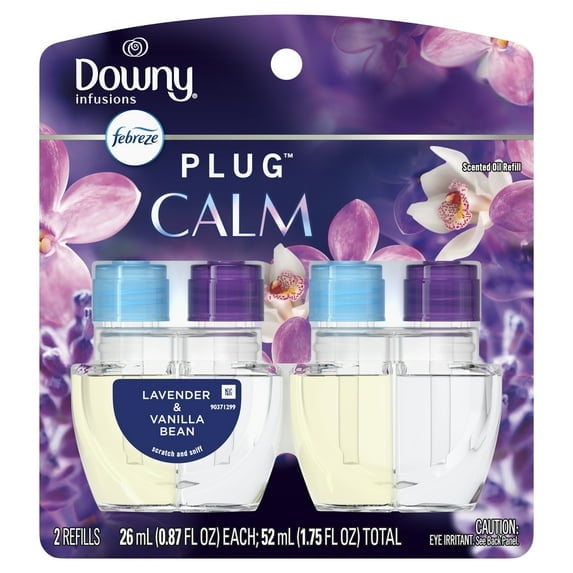 2 Pack Febreze Plug In Air Freshener, Odor-Fighting Scented Oil Refill, Downy Calm, 2 Refills
