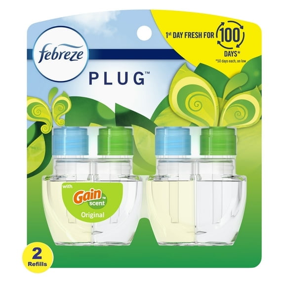 2 Pack Febreze Plug In Air Freshener, Odor-Fighting Scented Oil Refill, Gain Scent, 2 Refills