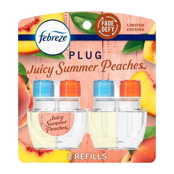 2 Pack Febreze Plug In Air Freshener Scented Oil Refill Juicy Peaches, 2 Count
