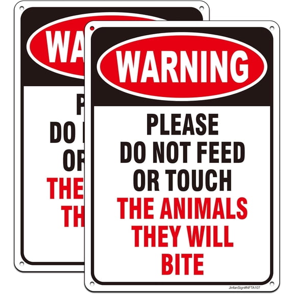 (2 Pack) Do Not Feed The Animals Sign, Do Not Touch The Animals They Will Bite Sign,10" x 7" Rust Free Reflective Aluminum Petting Zoo Signs, Fade/Weather Resistant, UV Protected, Easy to Install