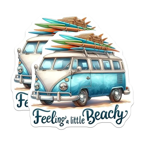 (2 Pack) Feeling A Little Beachy Magnets Magnets - Surf Van Decor - Beach Themed Sticker Magnet - 5" On Longest Side - Made in USA - Sticks to Refrigerators & Metal Surfaces - MAG9282