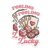 2 Pack Feeling Lucky Stickers - Casino Cards Dice- Gambler Good Luck Decal - 5" On Longest Side - Sticks to Smooth Flat Surfaces - Made in USA - BMCS15460