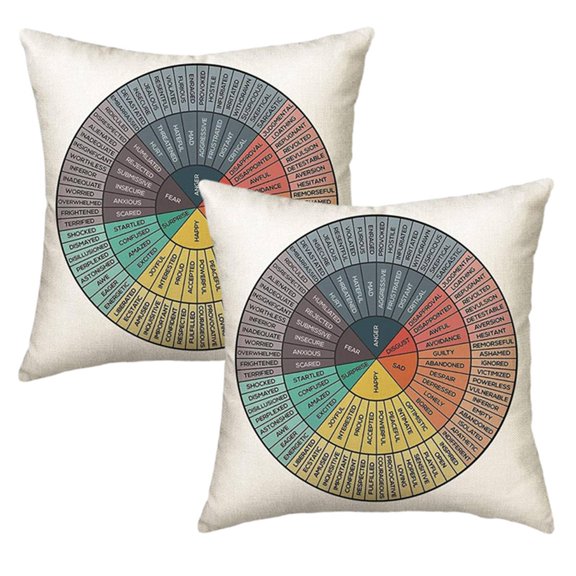 2 Pack Feelings Emotions Wheel Double-Side Printed Home Bedroom Cushion Pillow Covers Sofa Couch Decorative Zipped Square Throw Pillow Case 17.8in
