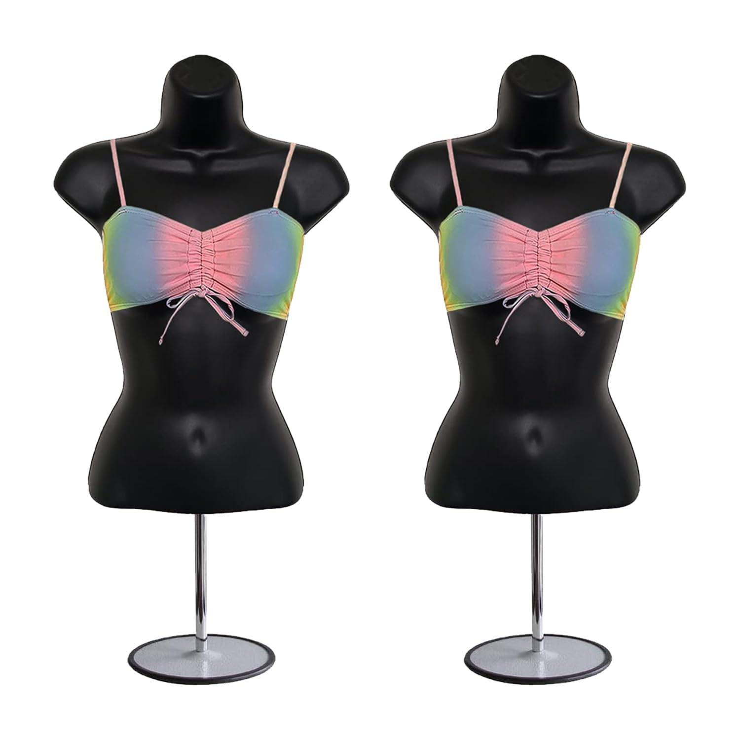 2 Pack Female Mannequin Torso with Stand Dress Form Tshirt Display Countertop Hollow Back Body S-M Clothing Sizes (Black)