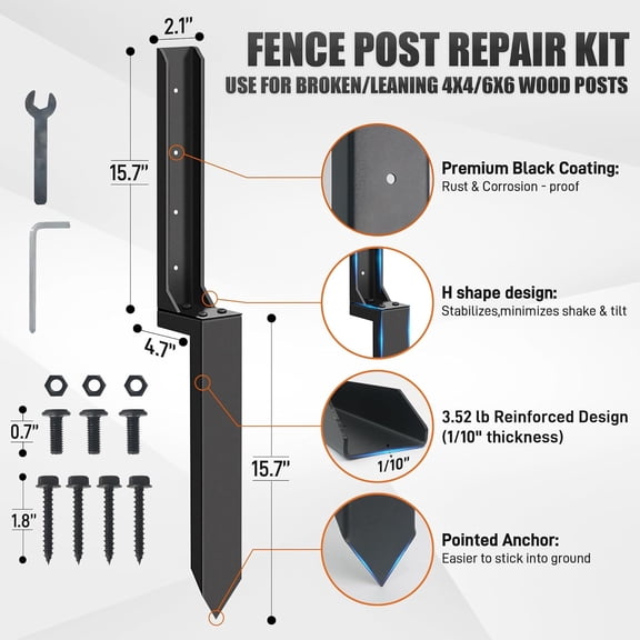 2 Pack Fence Post Repair Kit - 31.6" H Heavy Duty Fence Post Repair Stakes