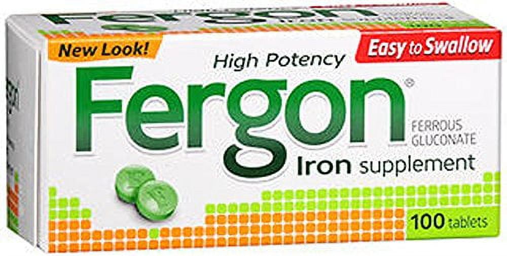 2 Pack - Fergon High Potency Iron Supplement Tablets - 100 Count