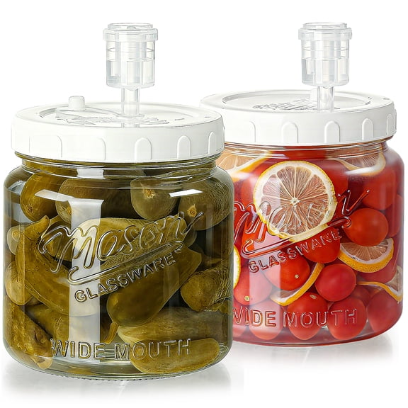 2 Pack Fermentation Jars with 3 Airlocks, Half Gallon Glass Jars with Airtight Lid, 64 oz Wide Mouth Mason Jar with Scale Line for Pickling, Mead Making, Kimchi, Sourdough and Food Containers