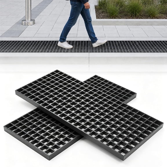 2 Pack Fiberglass Grating, 48 x 22.6 in Molded FRP Panels, Open Mesh Grate with Concave Surface for Drain, Deck, Car Wash, Walkway and Industrial Flooring