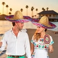 thumbnail image 1 of DUNCHATY 2-Pack 18-Inch Wide Brim Sombrero – Adult Mexican Hat with Vibrant Serape Trim, Handcrafted Straw for Cinco de Mayo, 1 of 10