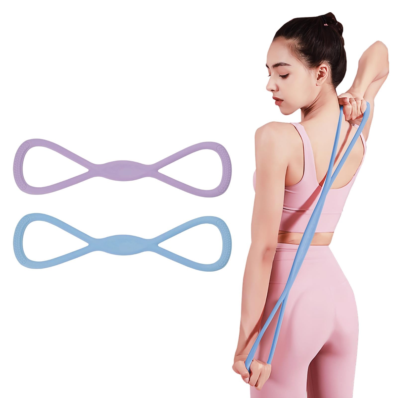 2 Pack Figure 8 Resistance Bands with Handles, Silicone Exercise Bands for Arm, Back, Chest, Shoulder, 15 & 25LB Set