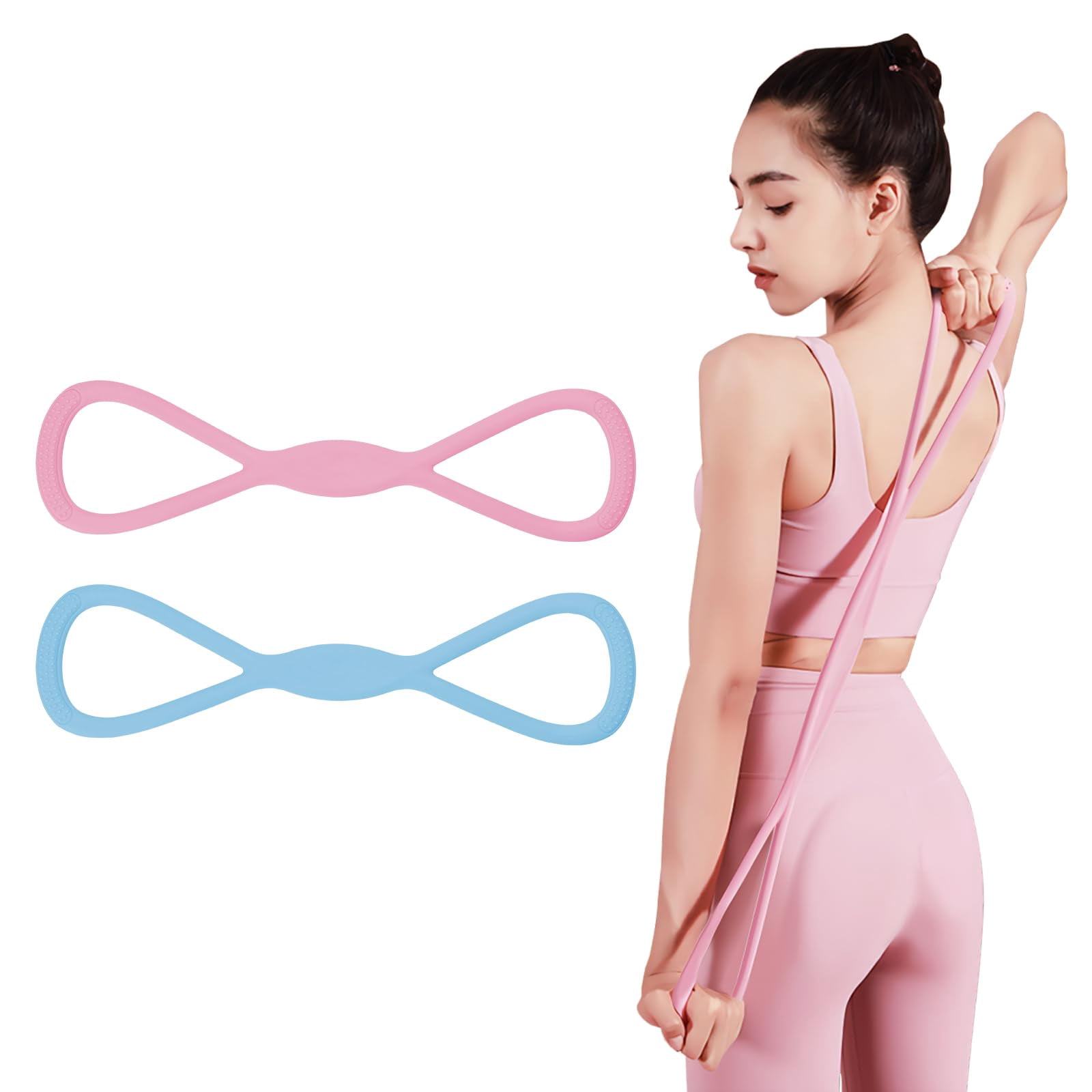 2 Pack Figure 8 Resistance Bands with Handles, Silicone Exercise Bands for Arm, Back, Chest, Shoulder, 15 & 25LB Set