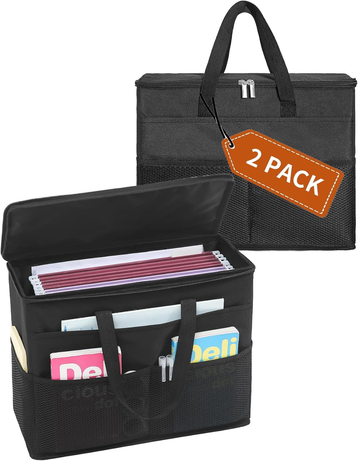 2 Pack File Folder Organizer Box-Hanging File Tote Bag With Lids ...