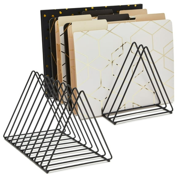 2-Pack File Folder Organizer for Desk - Triangle Holder for Magazines and Notebooks (Black)