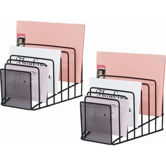 2 Pack File Organizer Incline Desktop File Sorter 7 Sections | Multi Step File Organizer Incline Desktop File Sorter Metal Wire Mesh Step File Letter Sorter, 7 Sections, Black