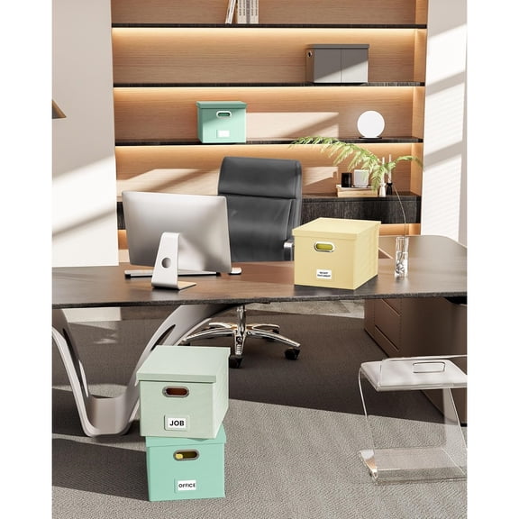 2 Pack File Storage Organizer Box,Portable File Box with Lid,Fit for Letter/Legal File Folder Storage, Mint-green(Leather)
